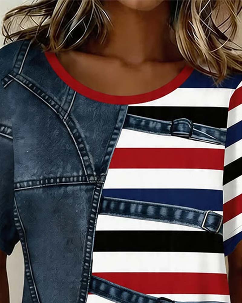 T-Shirt Rayure Patchwork Imprimé
