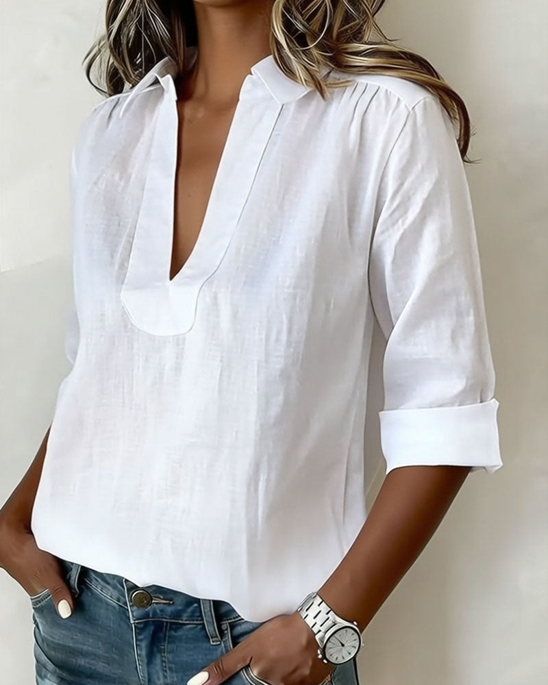 Blouse À Col En Coton-Lin