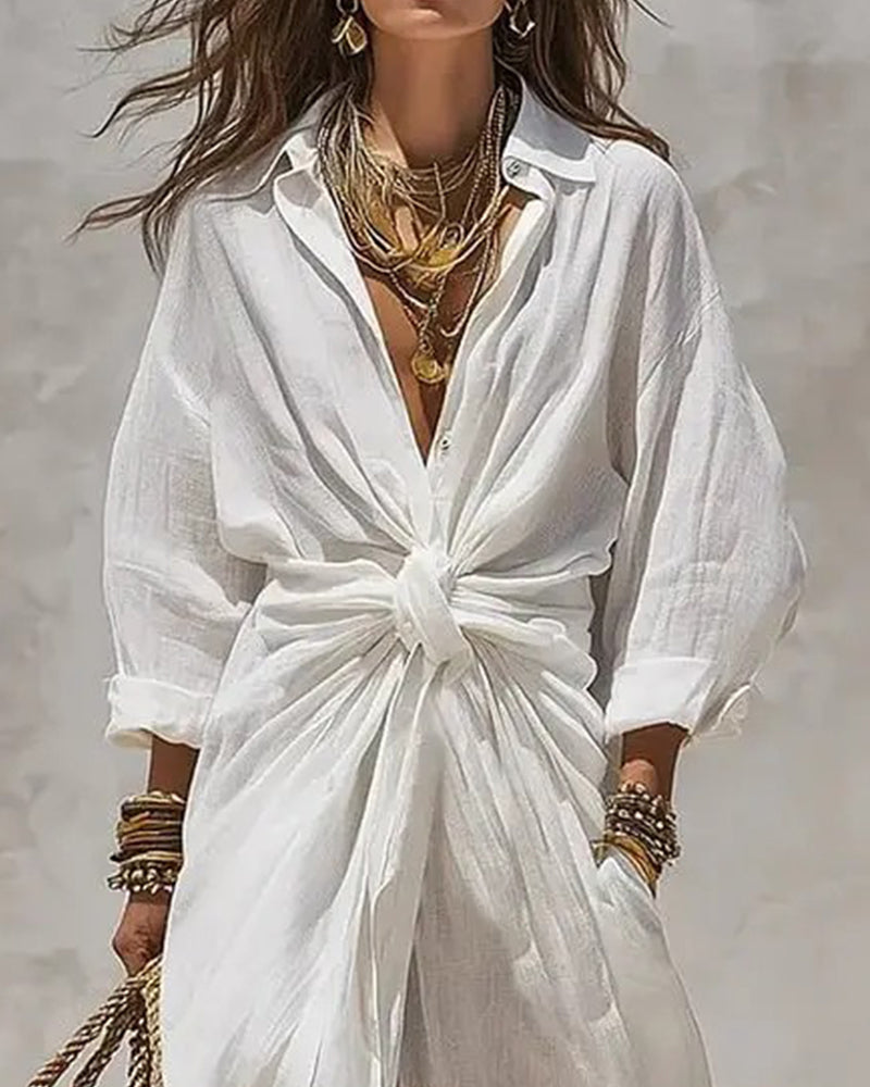 Robe Chic Nœud Chemise Longue