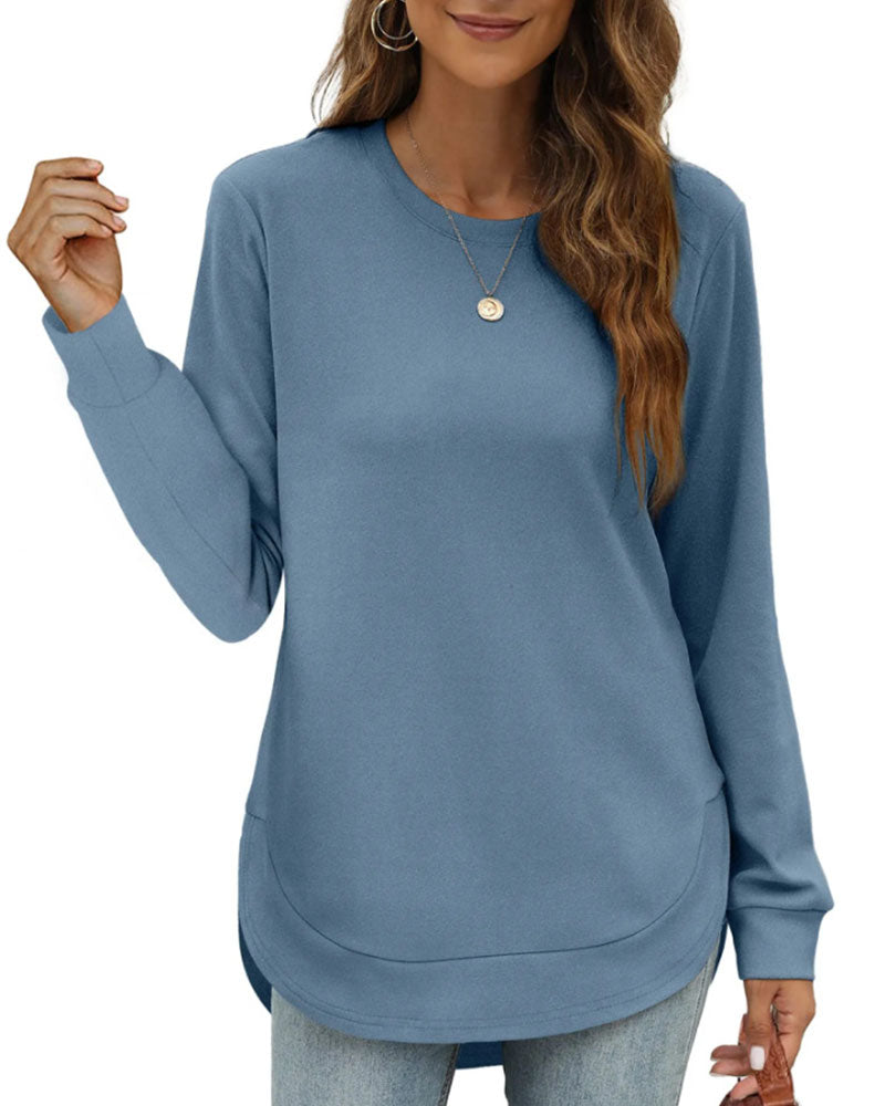 Sweat Col Rond Ourlet Courbé Uni