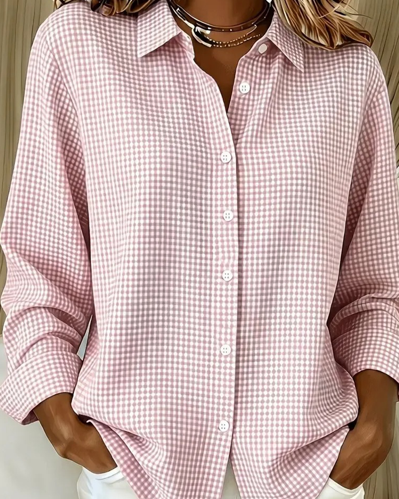Chemise Col-V À Carreaux Boutonnage Décontractée Ample