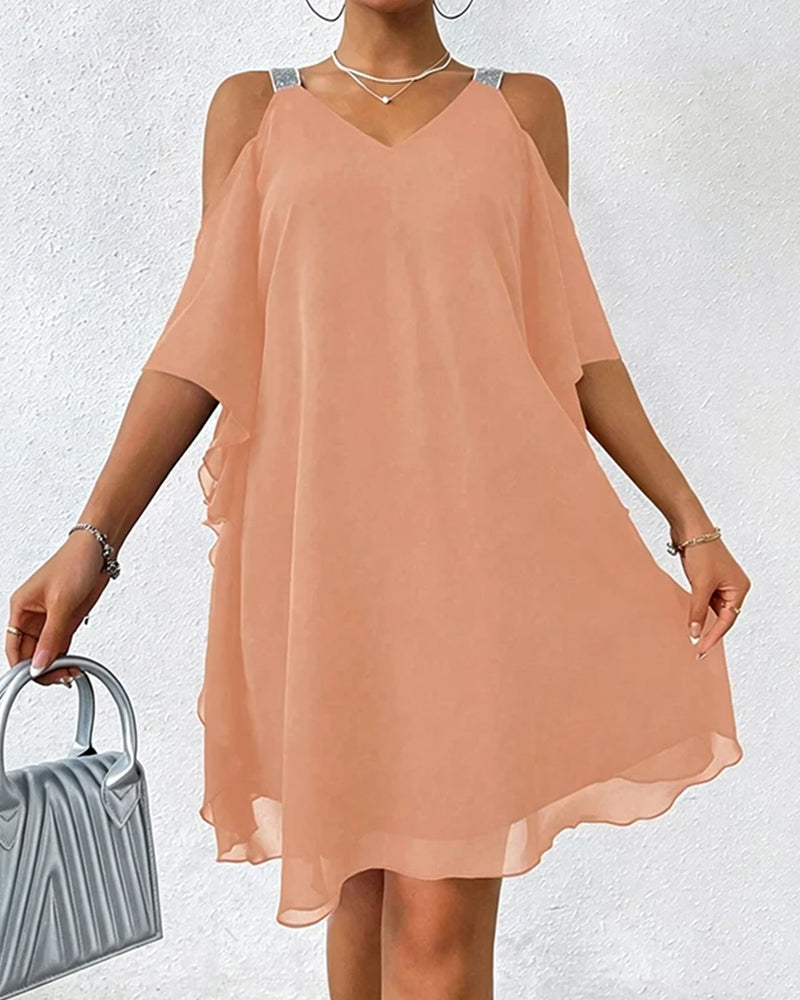Robe Paillette Épaule Dégagée Unie
