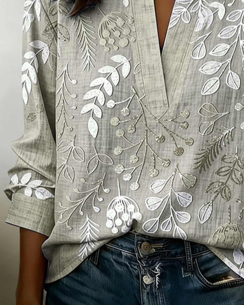 Blouse À Motif Floral Et Col Montant