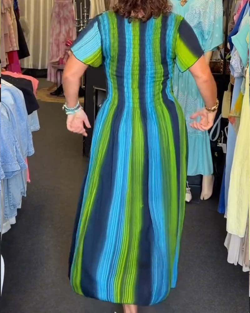 Robe Rayure Verticale Col V Colorée