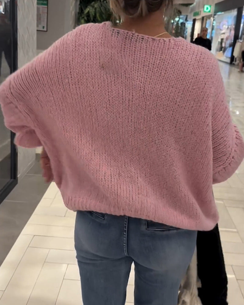 Cardigan décontracté à manches longues et lacets de couleur unie