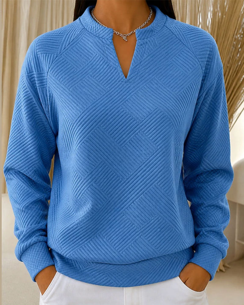 Sweat Col En V Rayé Raglan Unicolore