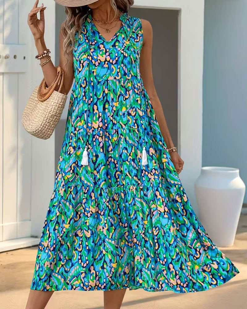 Robe Maxi Sans Manche Lacé Imprimé