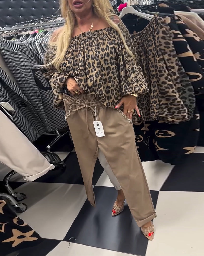 Pantalon décontracté à cordon de couleur unie