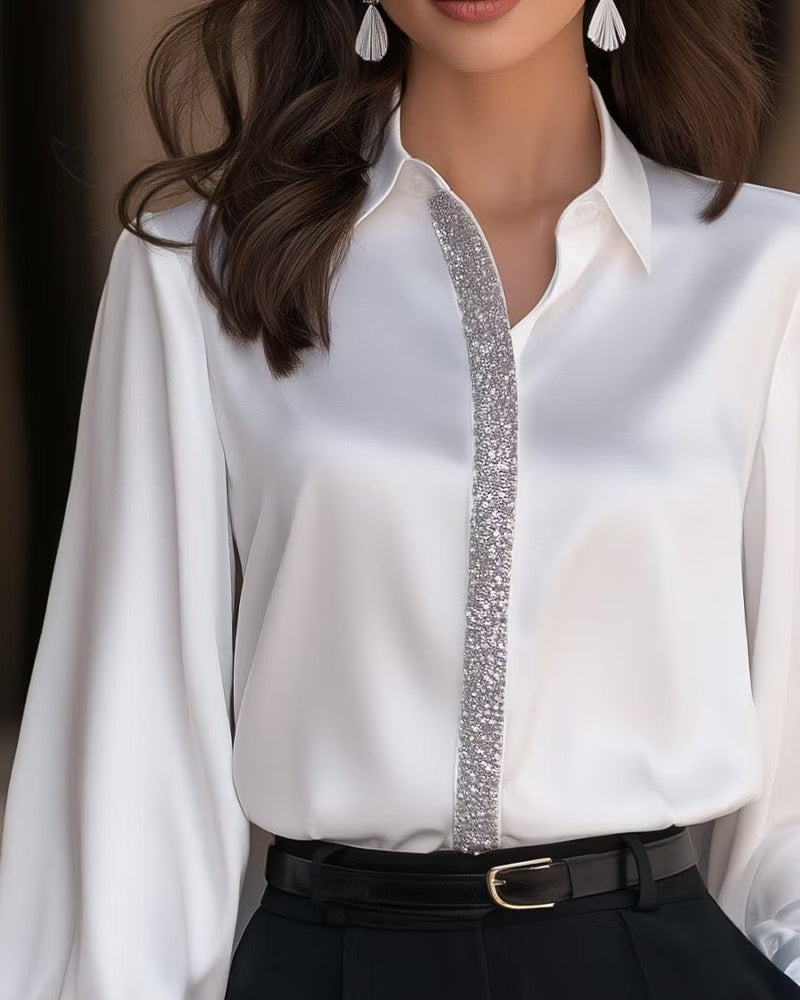Chemise Élégante À Col Et Manches Lanterne