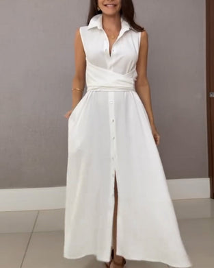 Robe Chemise Sans Manches À Col