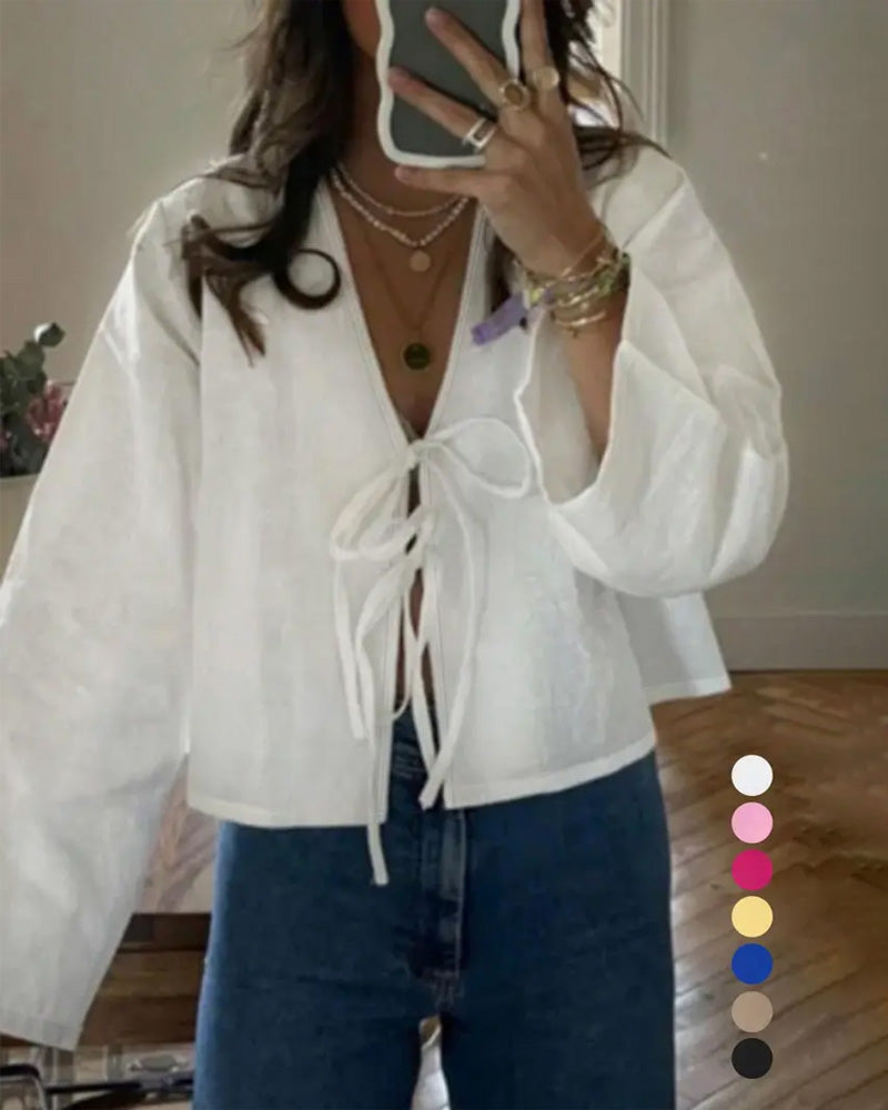 Blouse Tie Encolure V Protection Solaire