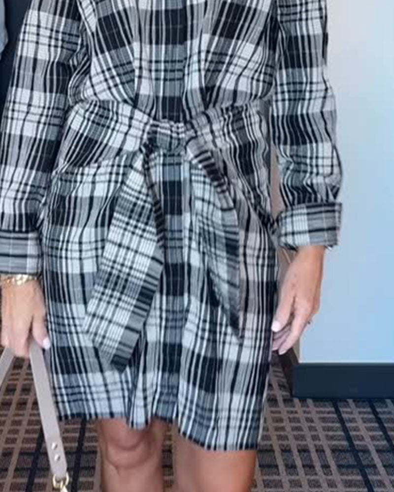Robe Tendance À Carreaux Avec Col