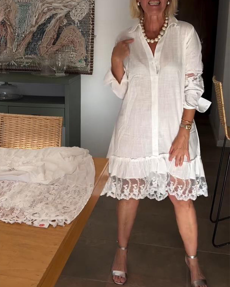 Robe Chemise Col Dentelle