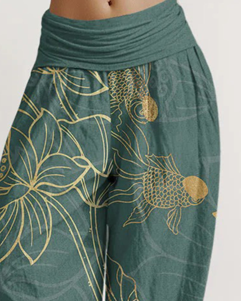 Pantalon Taille Haute Plissée Taille Harem