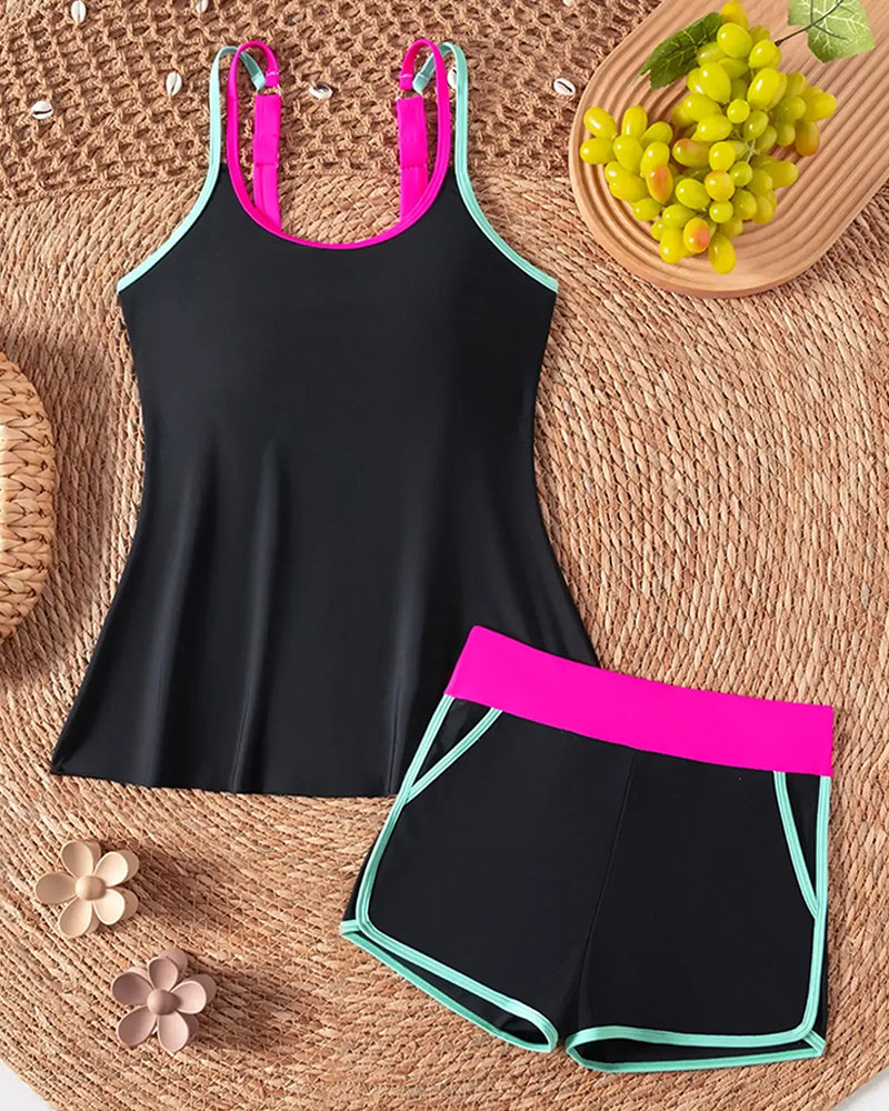 Tankini Contraste De Couleur U Col Halter