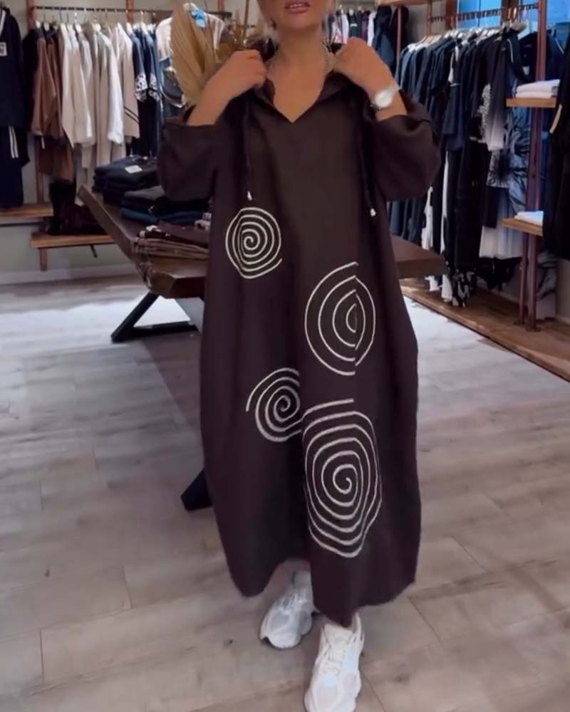 Robe À Capuche Manches Longues Large