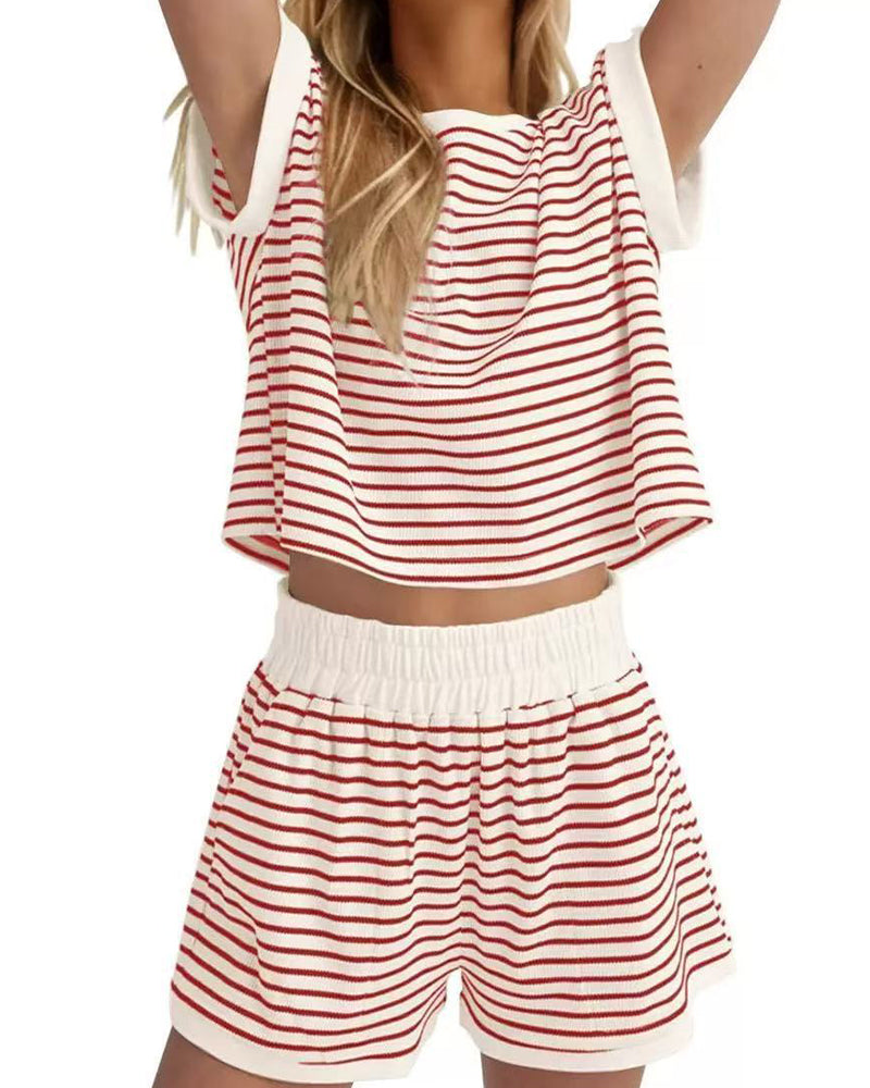 Ensembles Rayé Manche Courte Taille Élastique