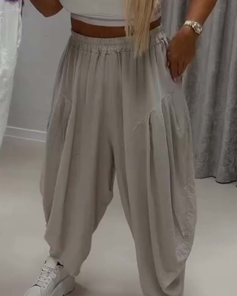 Pantalon Taille Élastique Jambe Large Harem