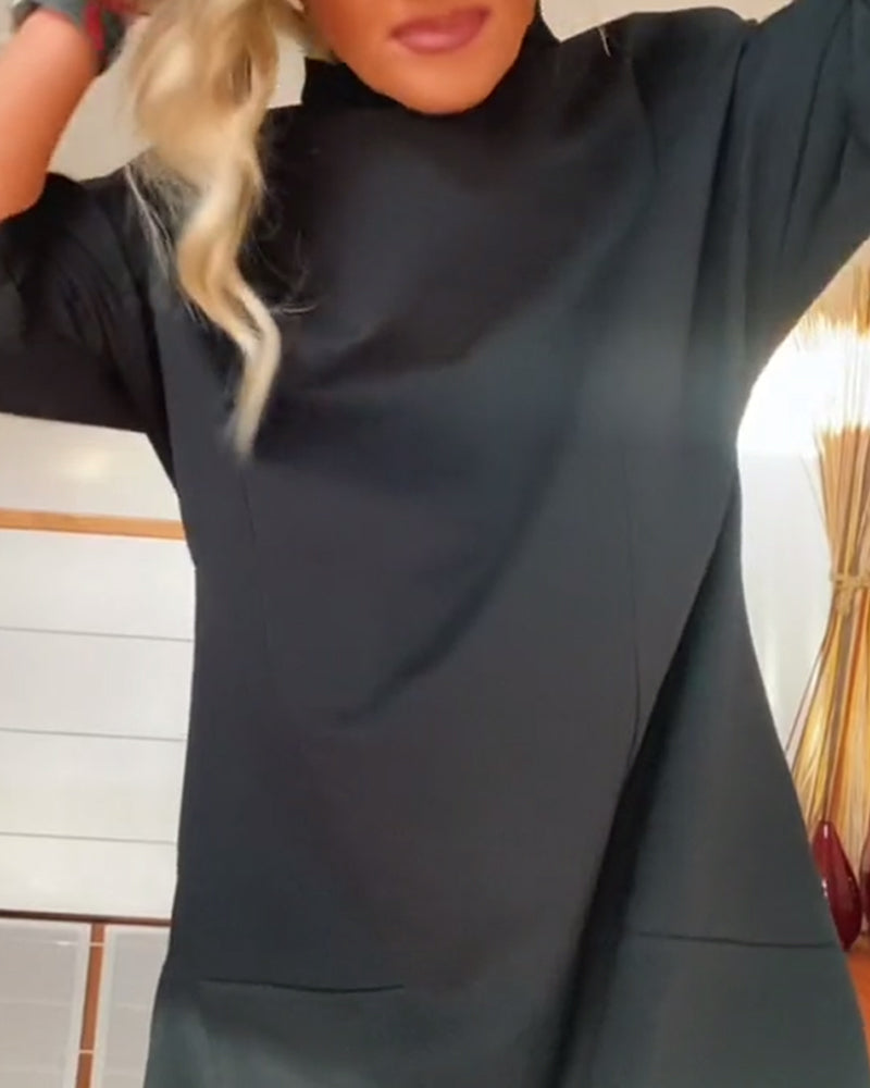 Robe décontractée ample à col haut de couleur unie