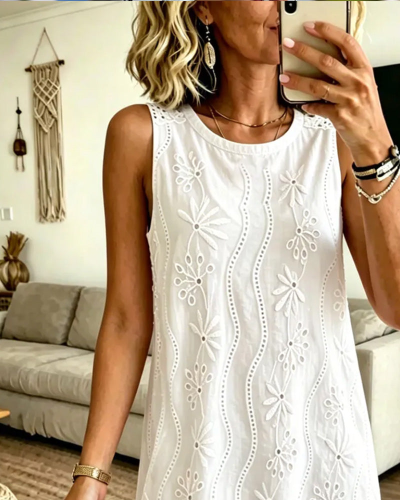 Robe Col Rond Sans Manches Décontractée