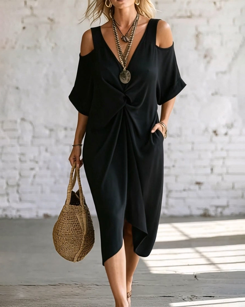 Robe Unie Épaule Dénudée Froncée