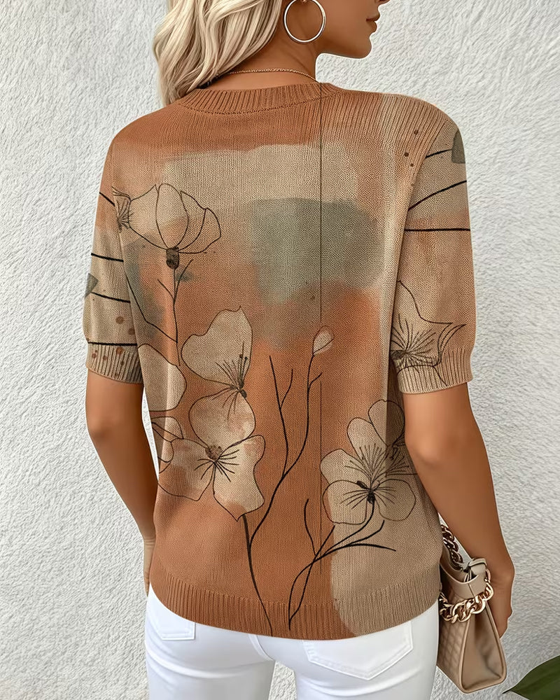 Pull-Over Imprimé Manches Courtes Col Rond