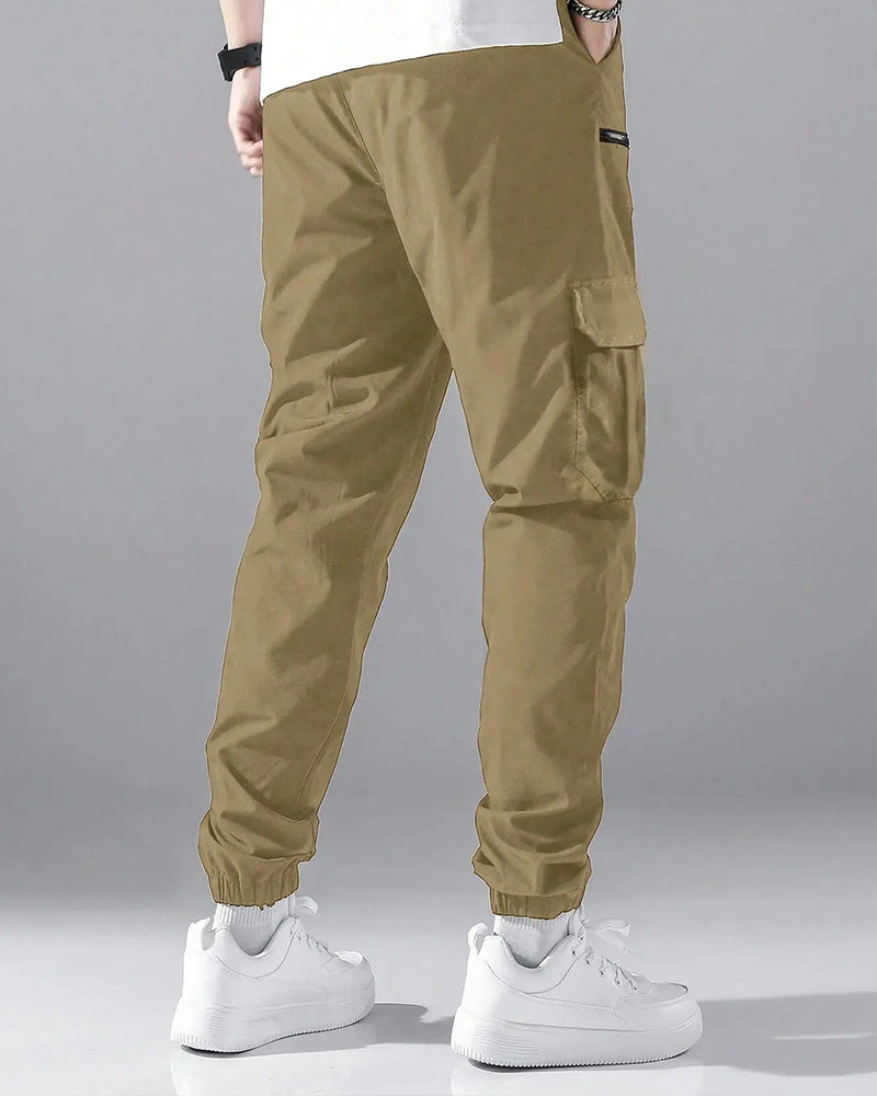 Pantalon Poche Cordon Fermeture Éclair Homme Cargo