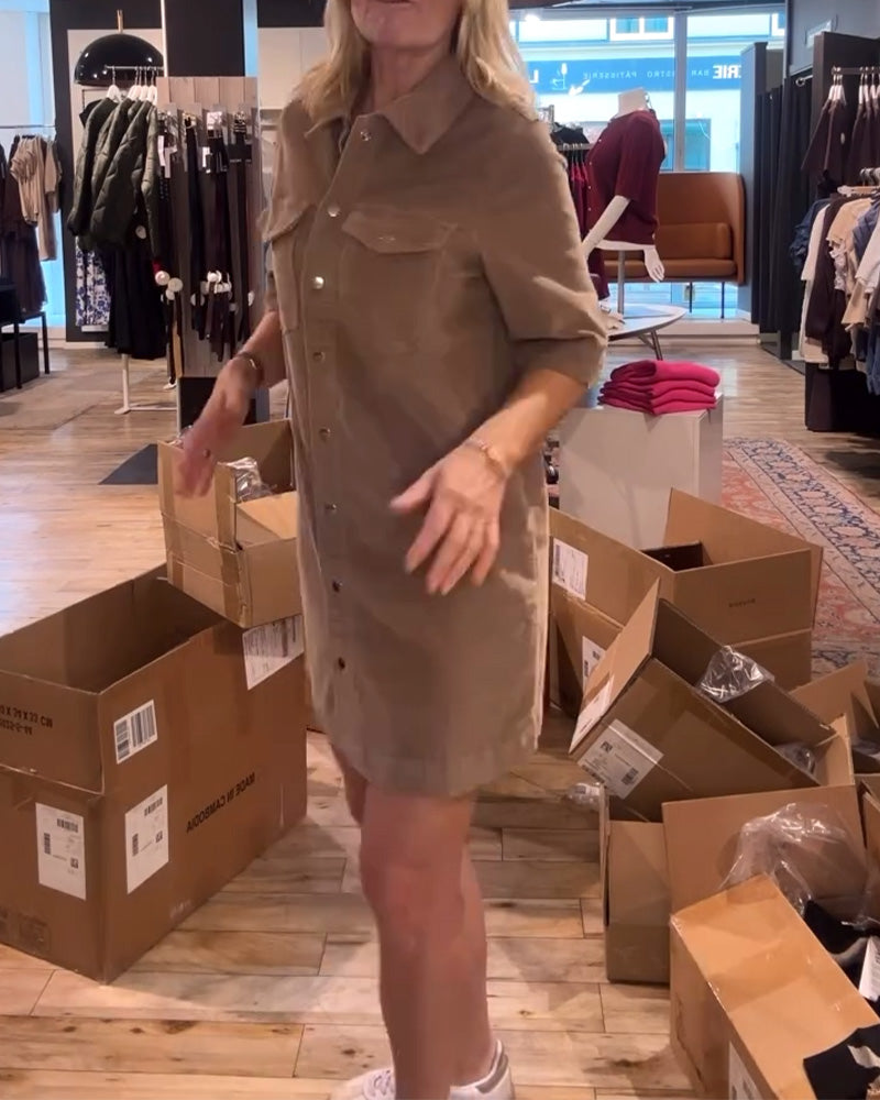 Robe Unie À Manches Mi-Longues