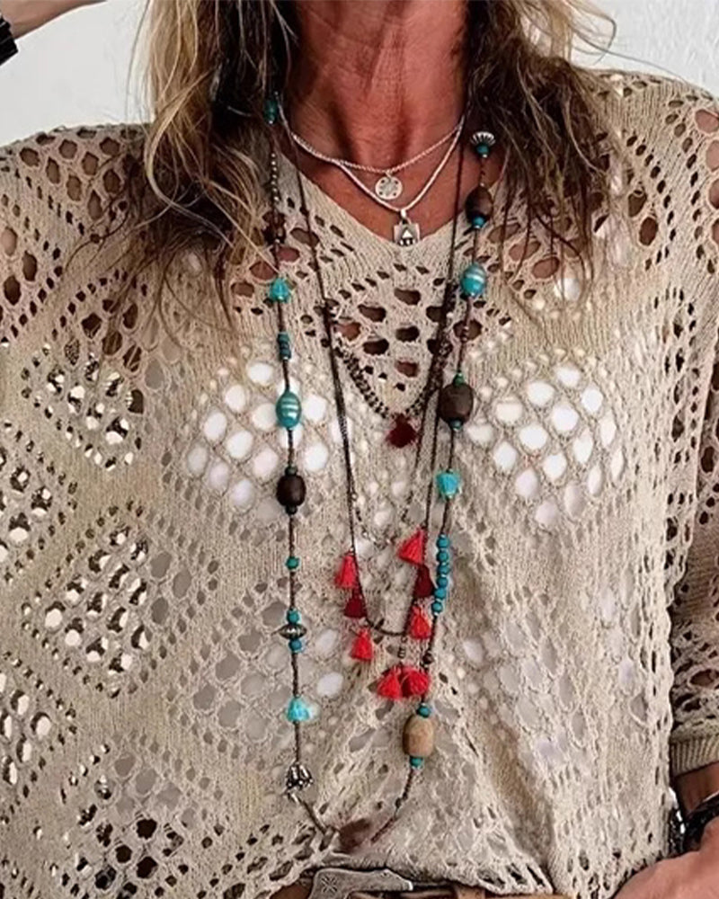 Haut Motif Losange Ajouré Ample