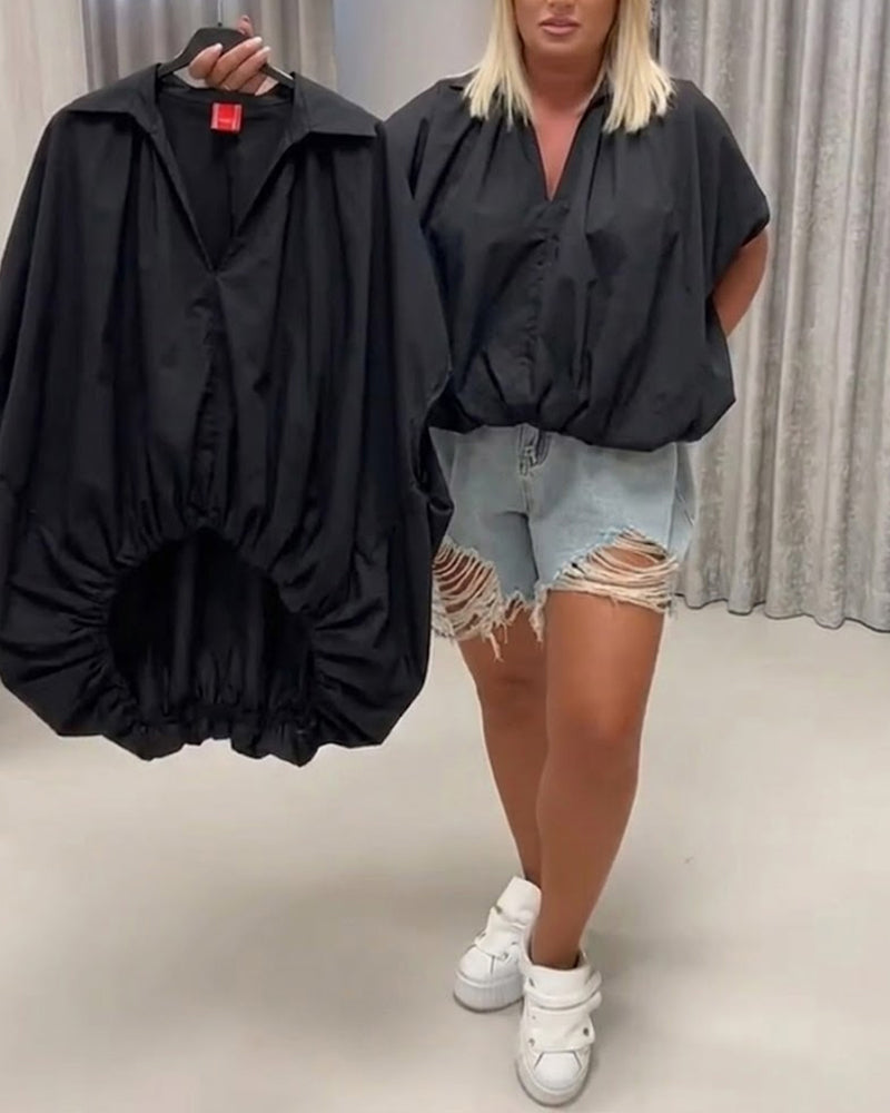Blouse Col Coupe Loose Manche Chauve-Souris