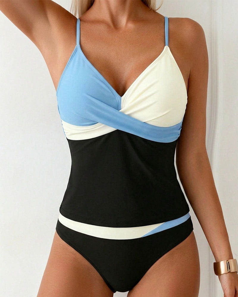 Tankini Taille Haute Bloc De Couleur