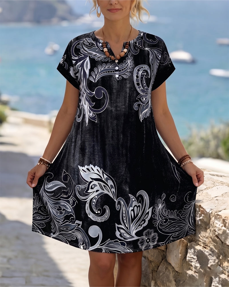 Robe Col V Demi Patte Imprimé