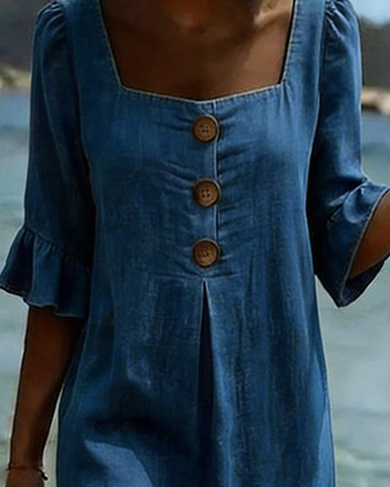 Robe Encolure Carrée Denim