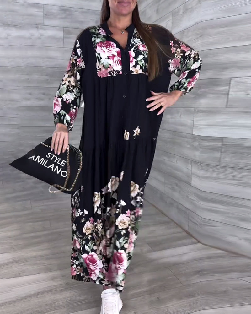 Robe Imprimé Fleuri Décontractée Manches Lanternes