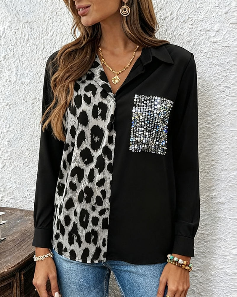 Chemise Imprimé Léopard Avec Strass Contrastants
