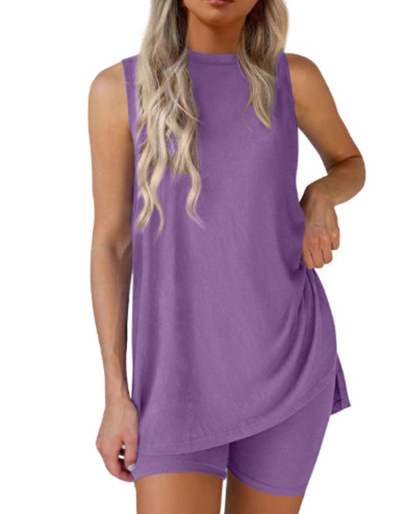 Ensemble Haut Sans Manches Et Short Uni