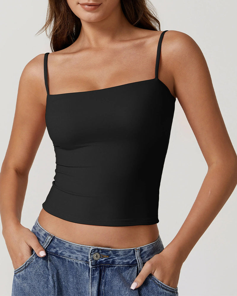 Cami Top Sans Bretelles Col Droit Bretelles