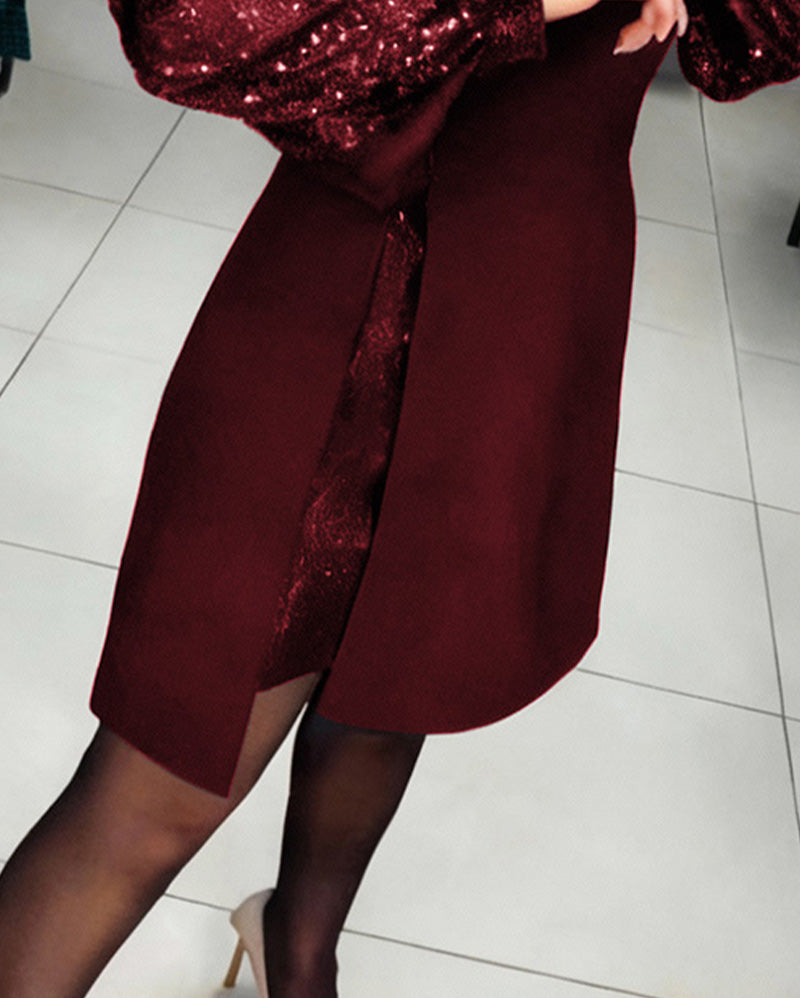 Robe Élégante À Manches Ballon Et Détails Patchwork