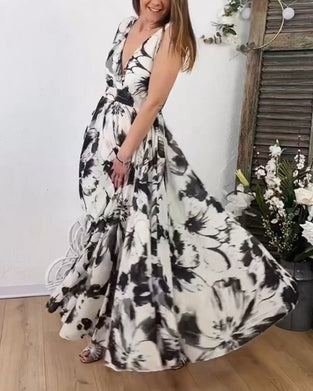 Robe fluide sans manches à imprimé fleuri