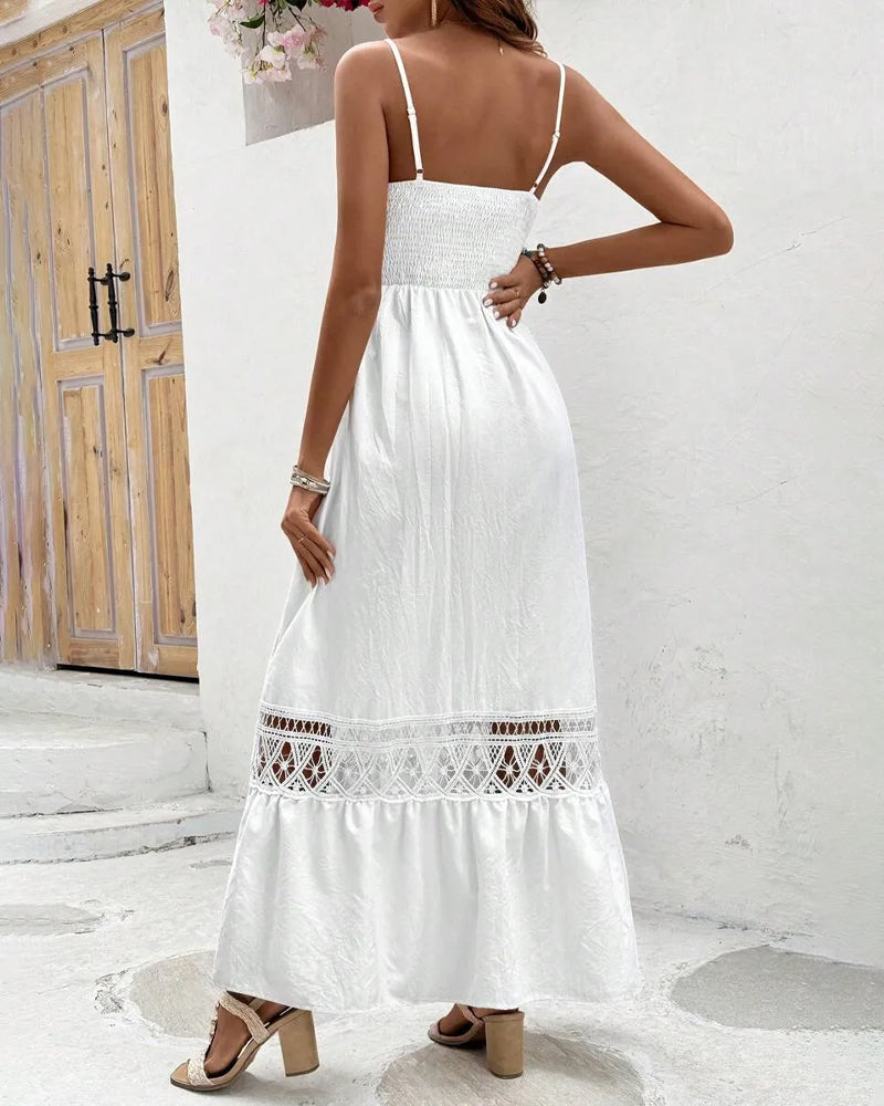 Robe Bretelle Spaghetti Bouton Découpé Col V