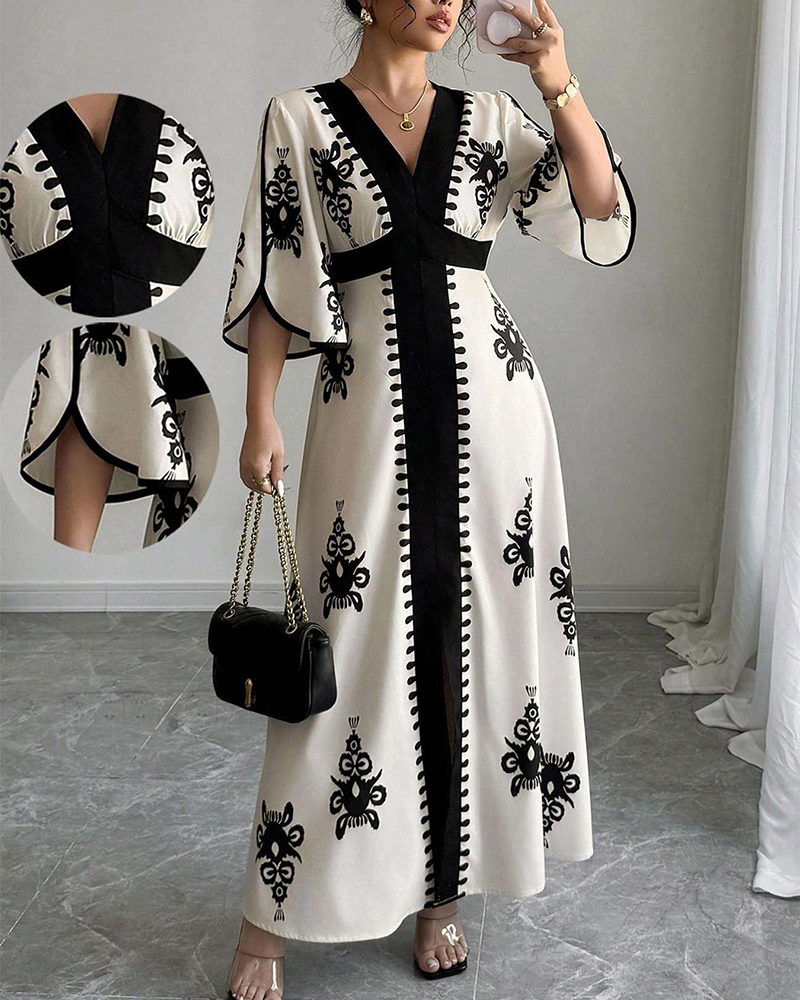 Robe Maxi Imprimé Bohème Col V