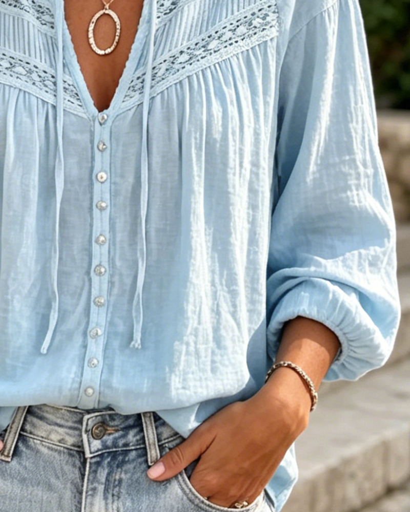 Blouse Décontractée Évidé Dentelle