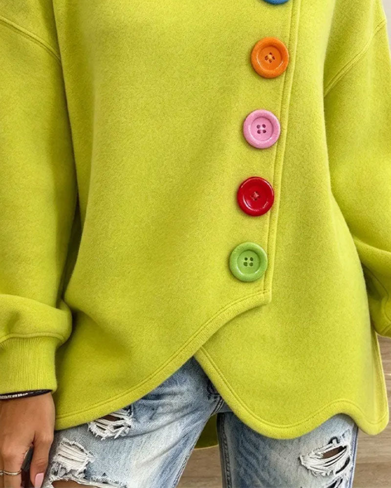 Manteau Revers Contraste Boutonné Croisé