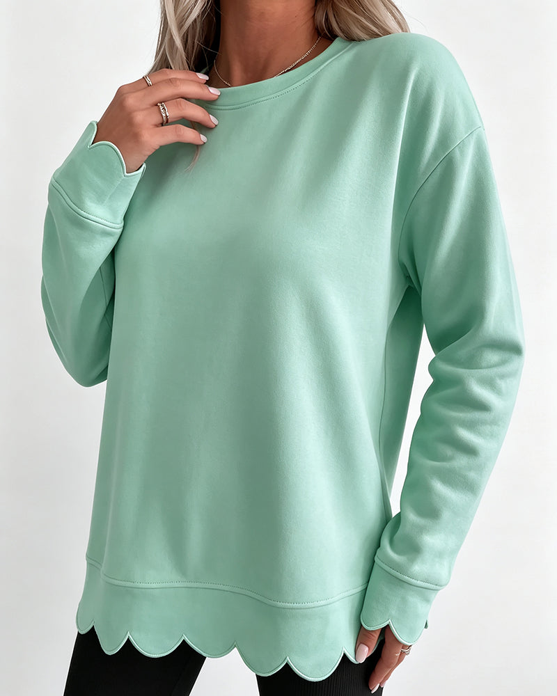 Sweatshirt Scallop Trim Décontracté
