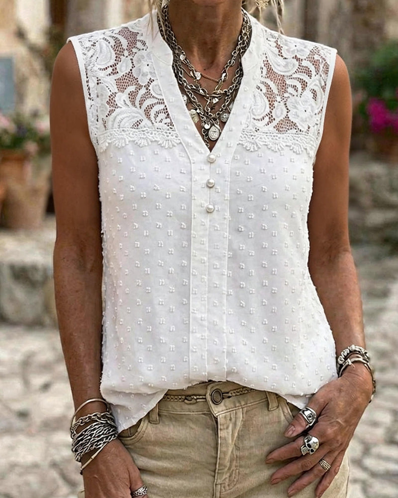 Débardeur Dentelle Jacquard Sans Manches