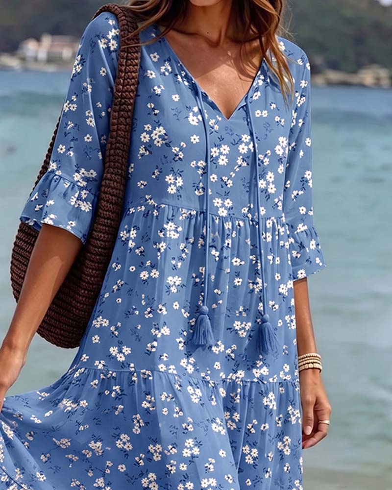 Robe Fleurie Col V Bretelles Fines