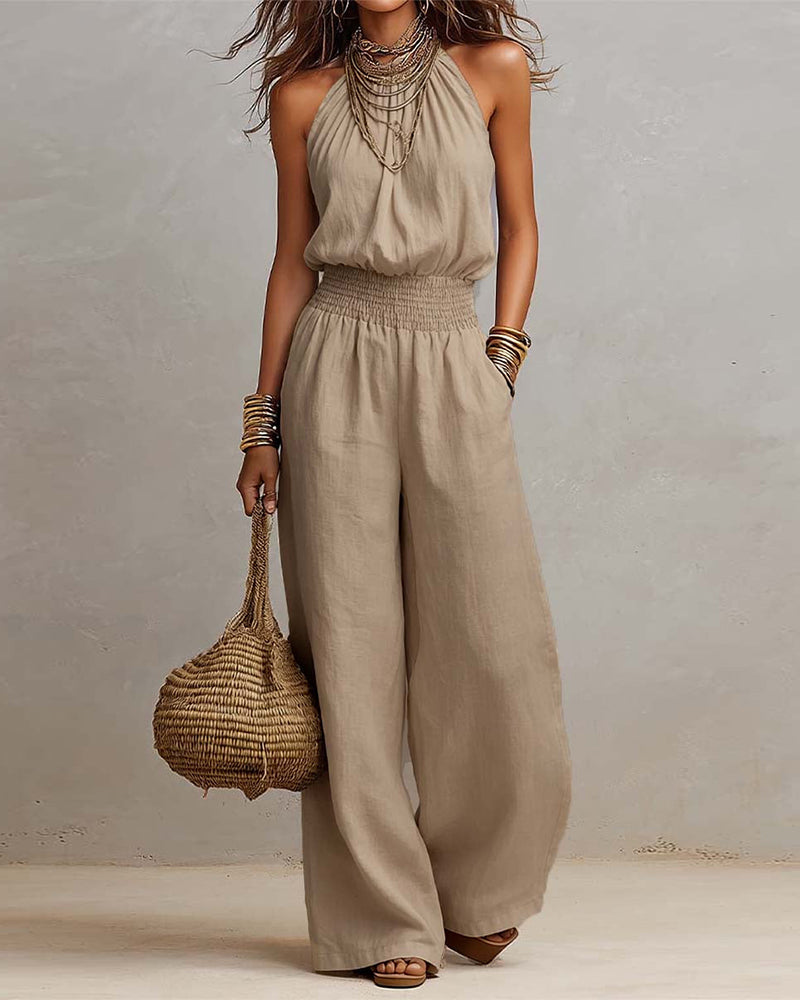 Combinaison Élégante Halter Froncée