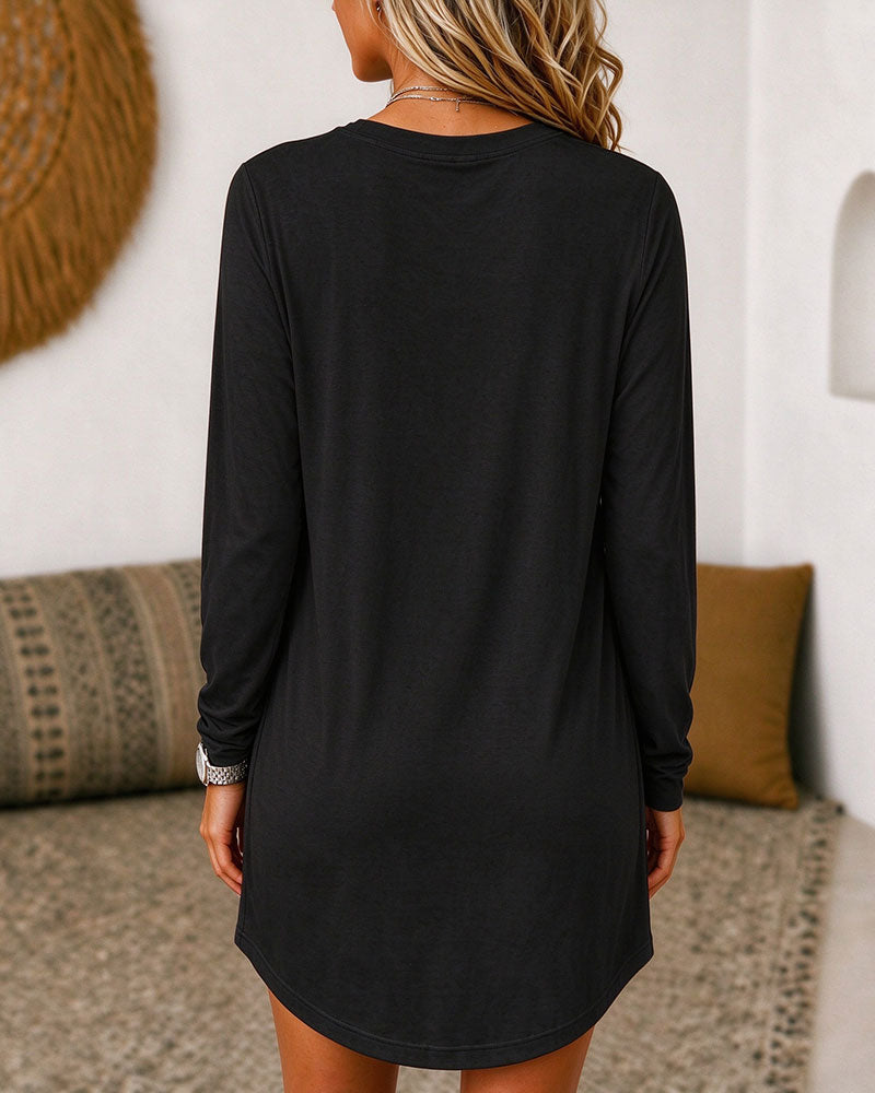Robe Col Rond Poche Décontractée