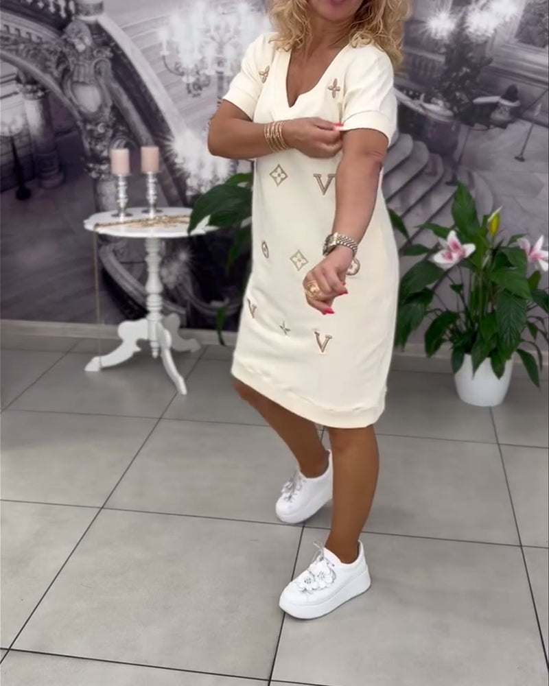 Robe Mode Col En V Manches Courtes