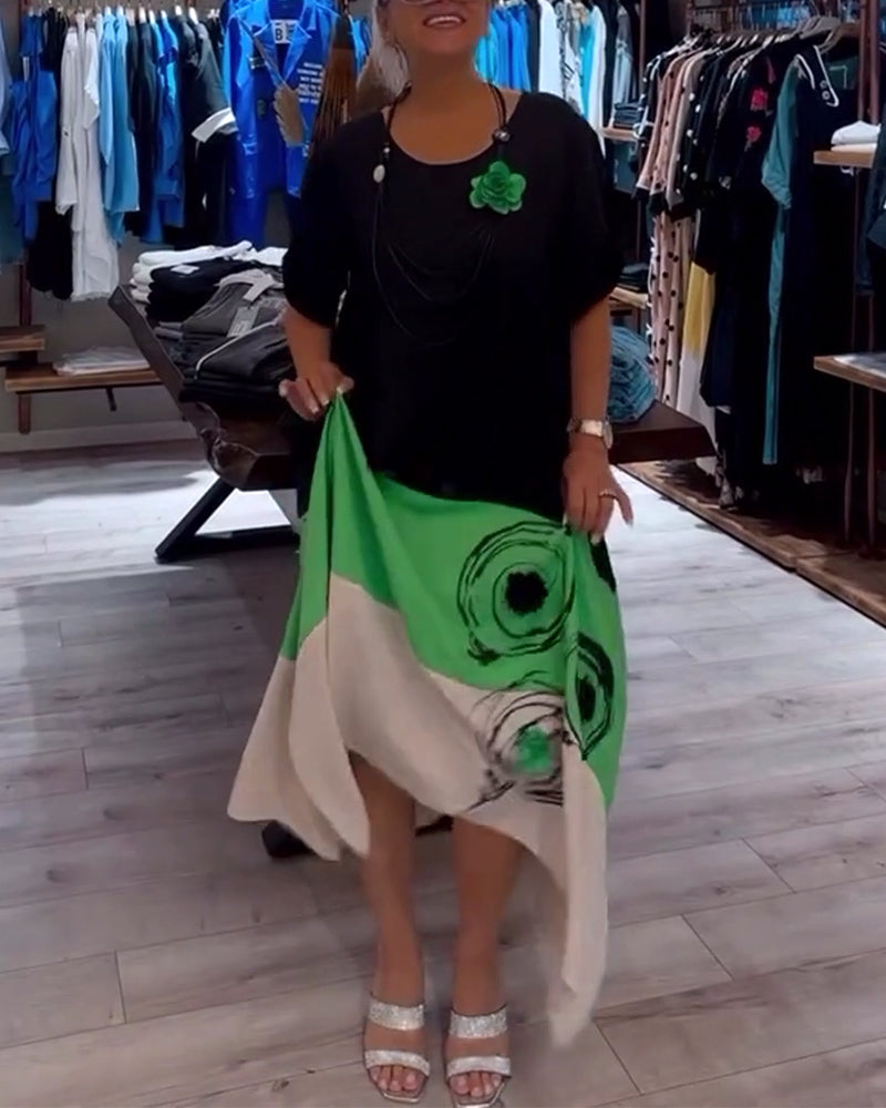 Robe ample à col rond et imprimé patchwork de couleurs